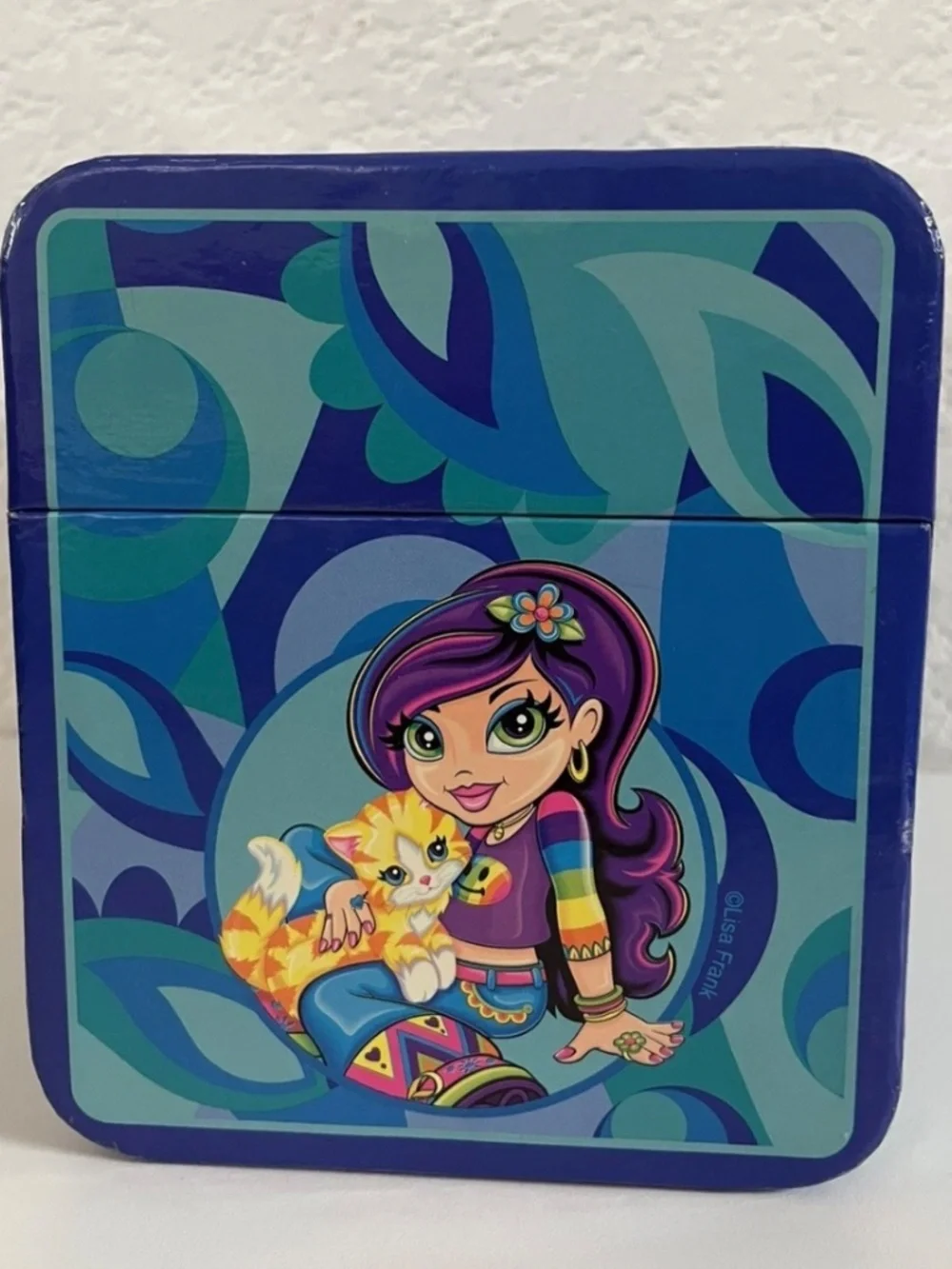 Lisa Frank RARE Vintage Valerie Girl & Kitty Trinket Box w/ Metal Handle & Latch